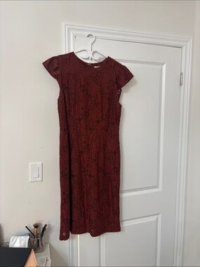 H&M Burgundy Lace Midi Dress with Cap Sleeves